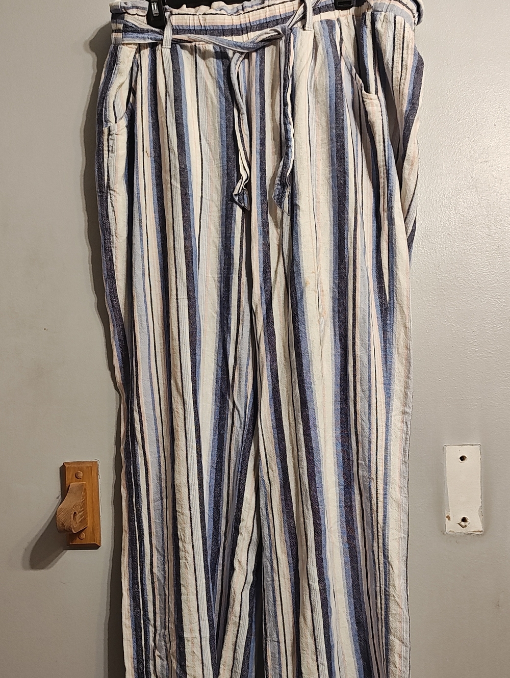 Woman's  Striped Drawstring Pants in Blue and White